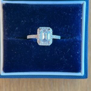 1.46c VSS1 D Emerald Cut Lab Diamond Ring w Halo and Pave GIA CERTIFIED